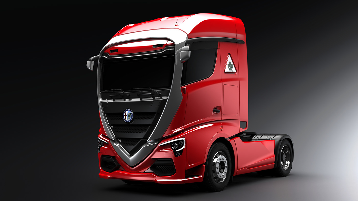 alfa romeo truck concept car:红红火火的概念卡车设计,马路上亮丽的